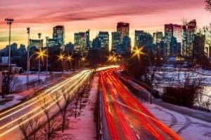 Downtown Calgary Traffic Night Highway