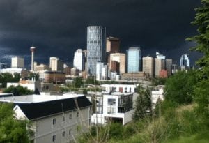 Downtown Calgary skyline view from Bridgeland Infill Community, NE Calgary