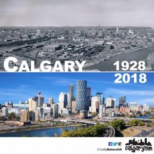 history of calgary then & now infographic 1928 2018 skyline