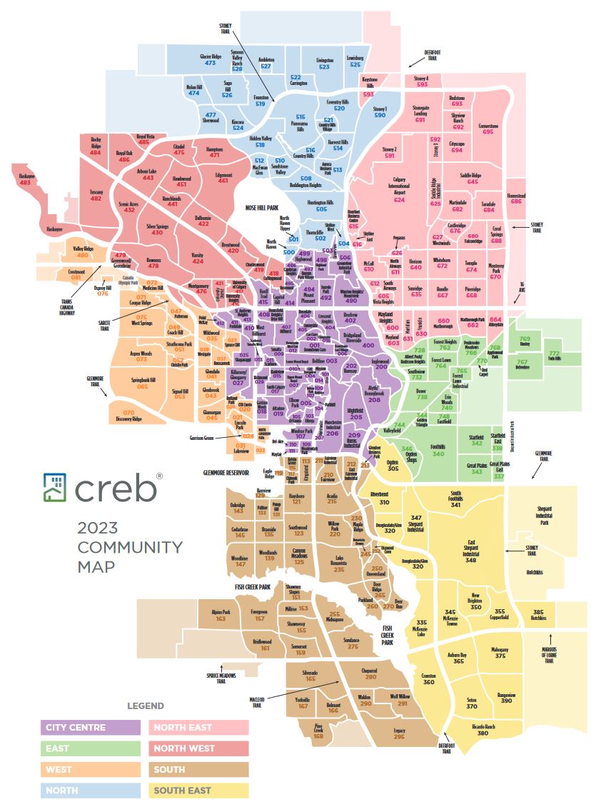 Districts in Calgary - North Northwest, Northeast, East, West, City Centre, South, Southeast